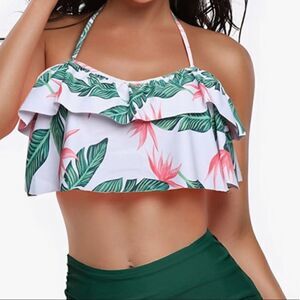 Heat Move Retro Double Ruffled Flounce Bikini Top